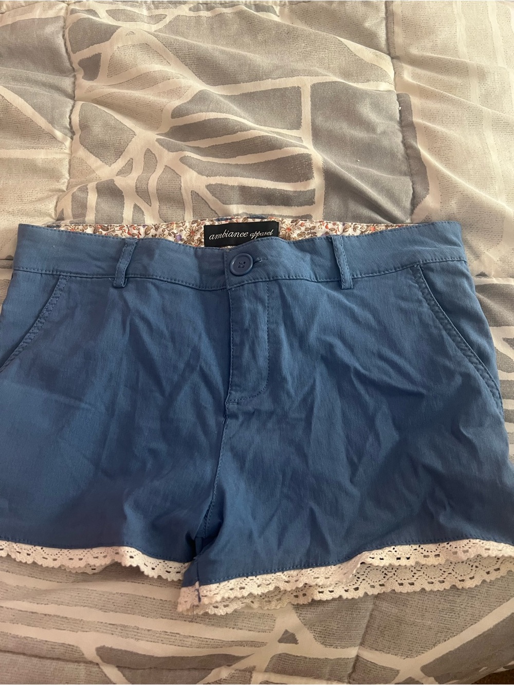 Ambiance Blue Lace-Trim High Waist Women's Shorts